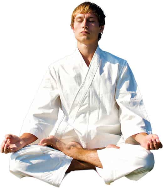 Martial Arts Lessons for Adults in Chino Hills CA - Young Man Thinking and Meditating in White