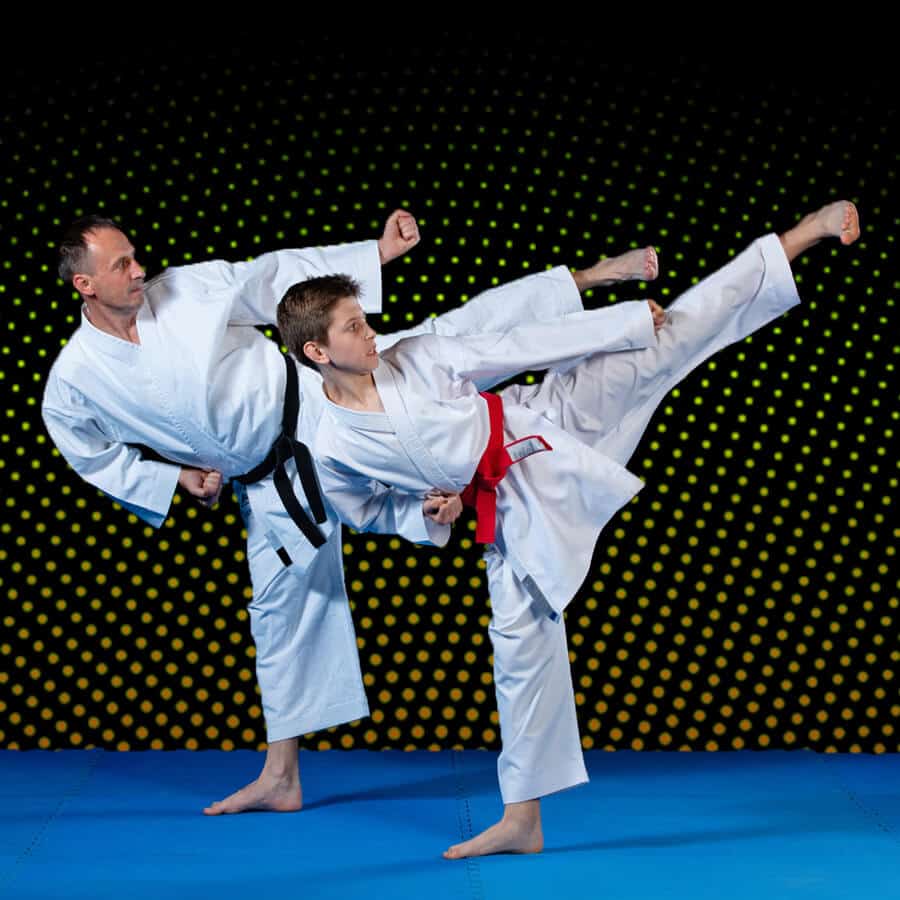 Martial Arts Lessons for Families in Chino Hills CA - Dad and Son High Kick